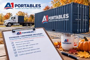 Fall Storage Delivery Checklist | A1 Portables | A1 Portables Storage container delivery to a prepared Kentucky property